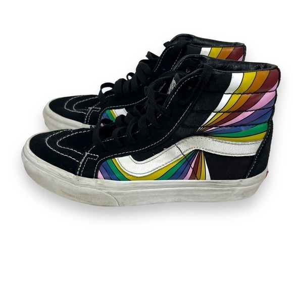 Vans Shoes Mens 4 Womens 5.5 Black Rainbow Stripe High Top Sk8 Reissue Sneakers - Picture 5 of 9